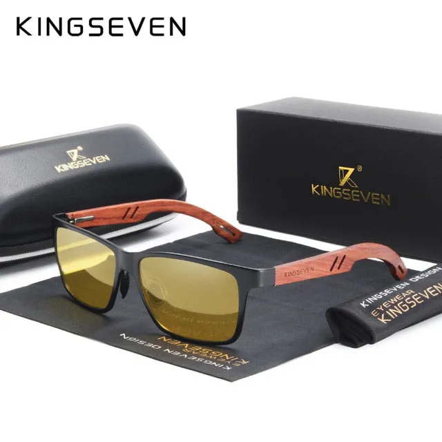 KINGSEVEN  Polarized Wooden Frame Sunglasses