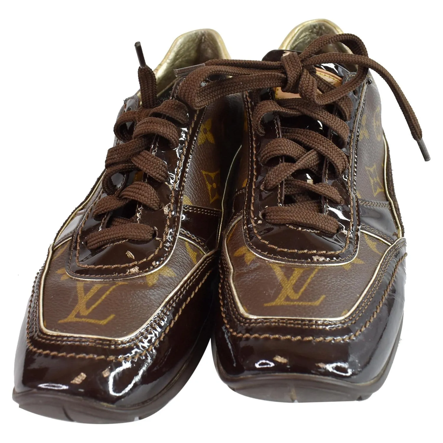 LOUIS VUITTON Monogram Patent Globe Trotter Sneakers Brown US 8