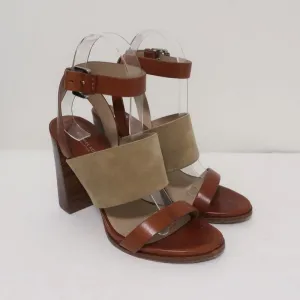 Michael Kors Collection Sandals Rigby Brown Leather & Beige Suede Size 37