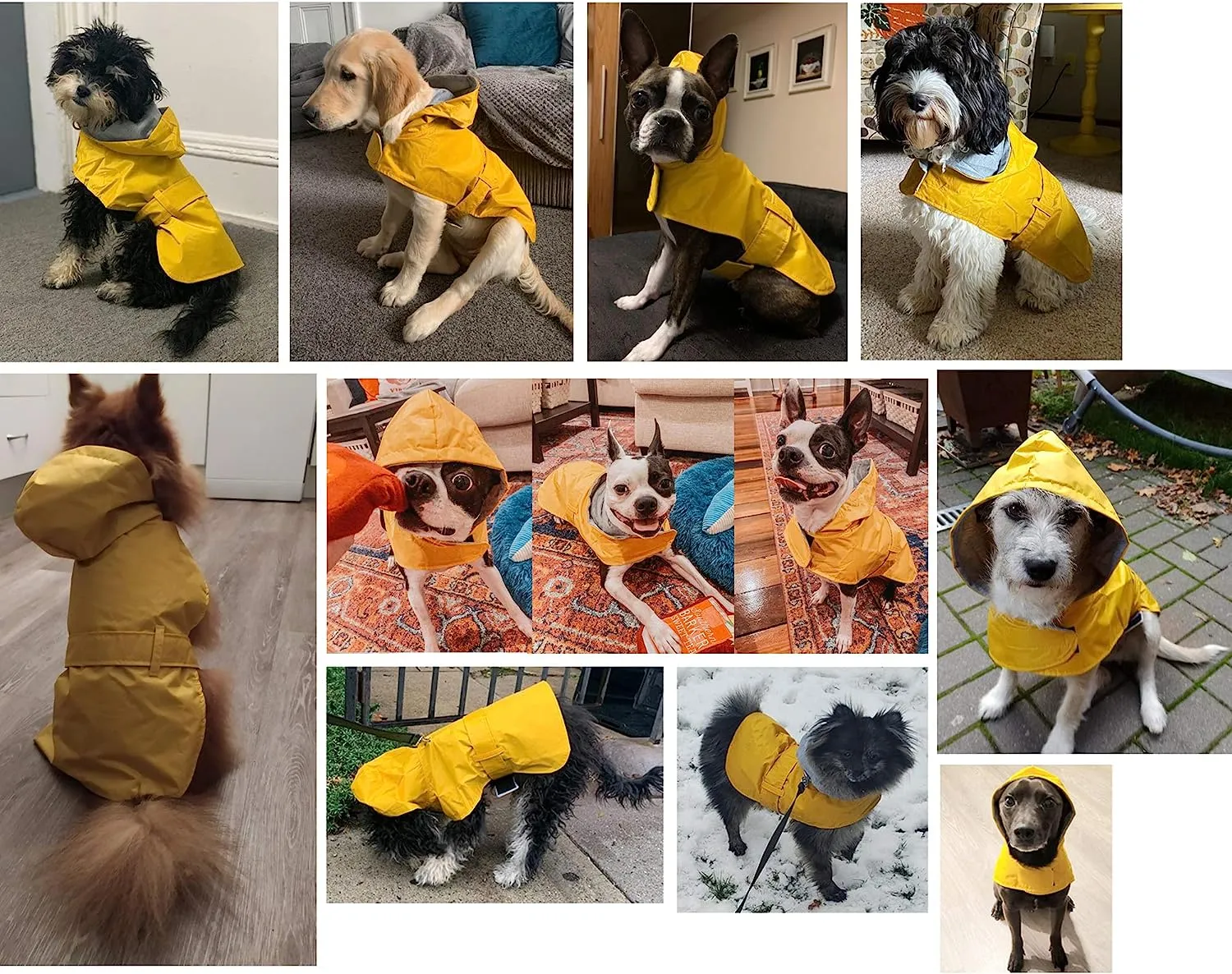 NEW LeerKing Dog Raincoat Hooded Leash Hole, Waterproof Double Layer Dog Rain Coat Jacket with Cotton Lining, Yellow, Size Large