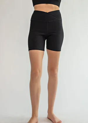 Nylon Rib V-Waist Biker Shorts