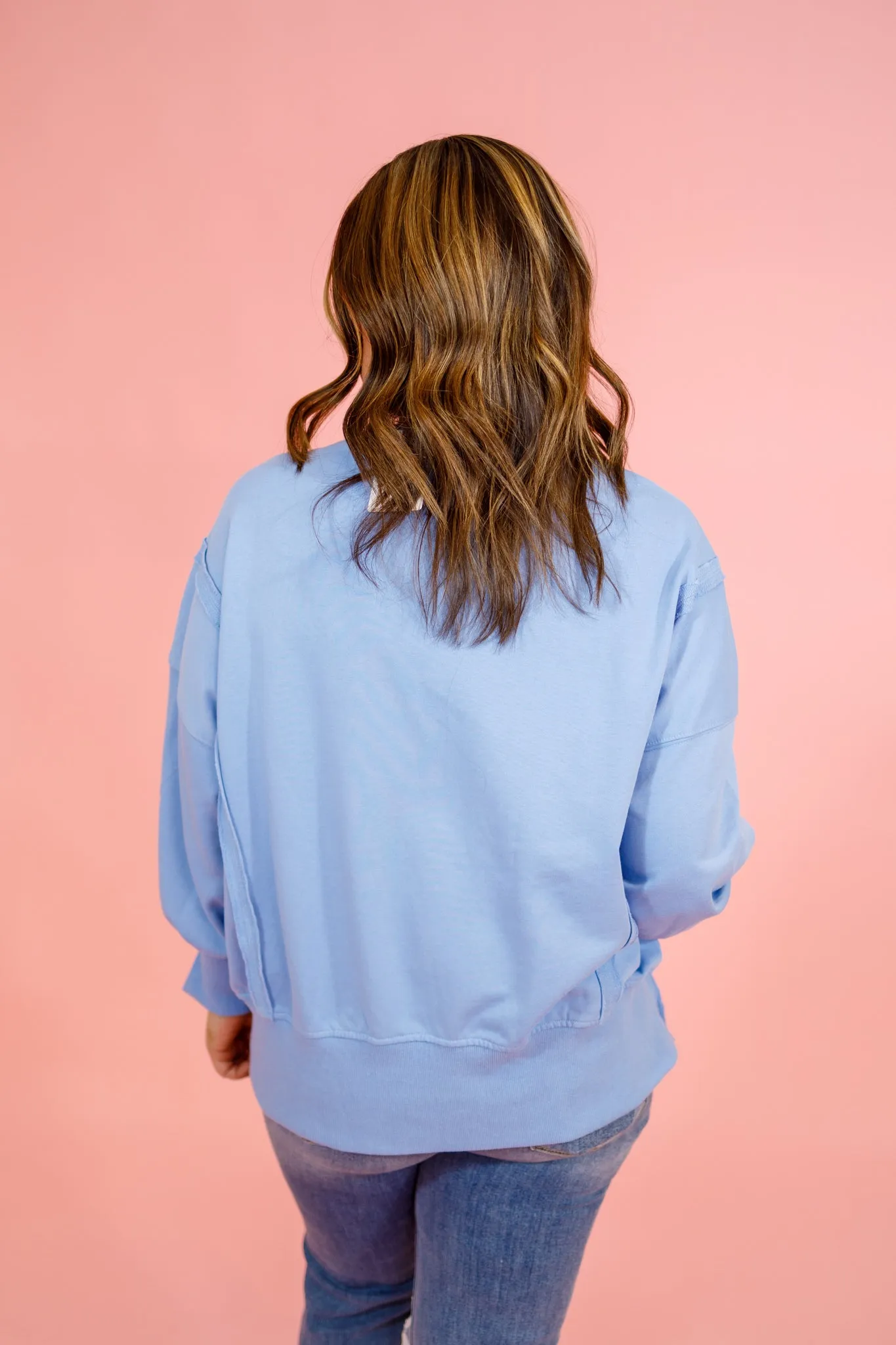 Oversized Side Slit Sweatshirt, BLUE