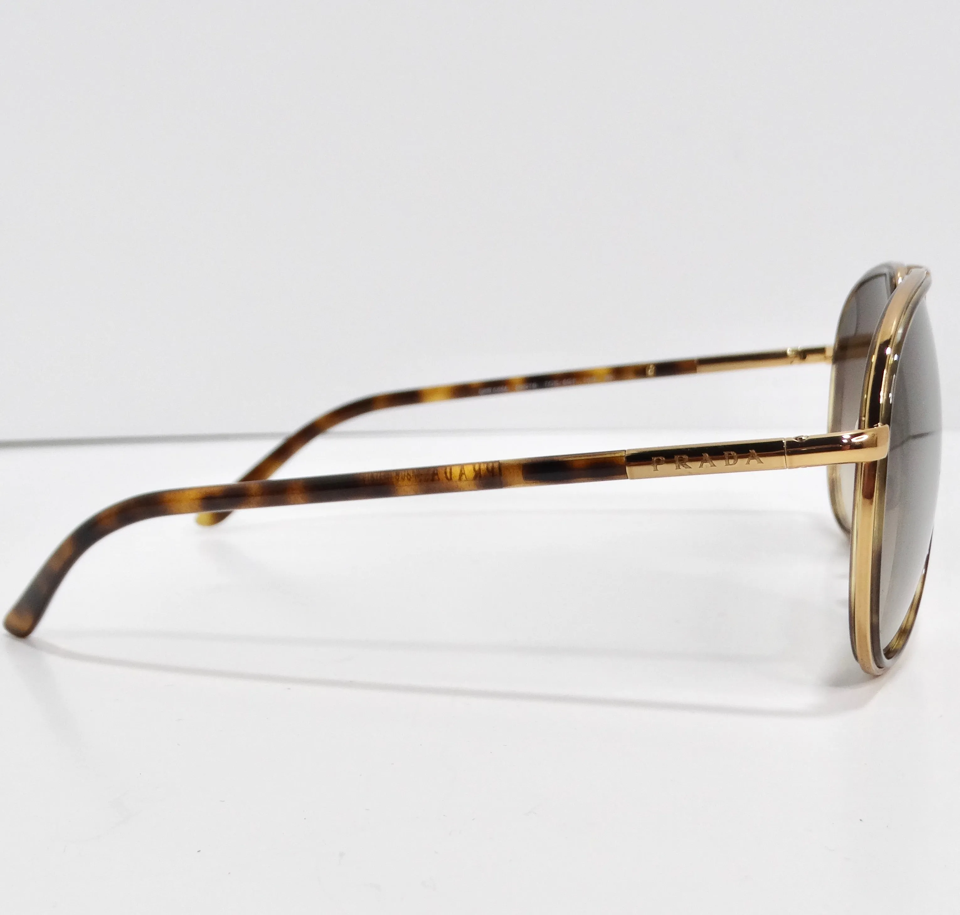 Prada 1990s Gold Tone Tortoise Shell Aviator Sunglasses