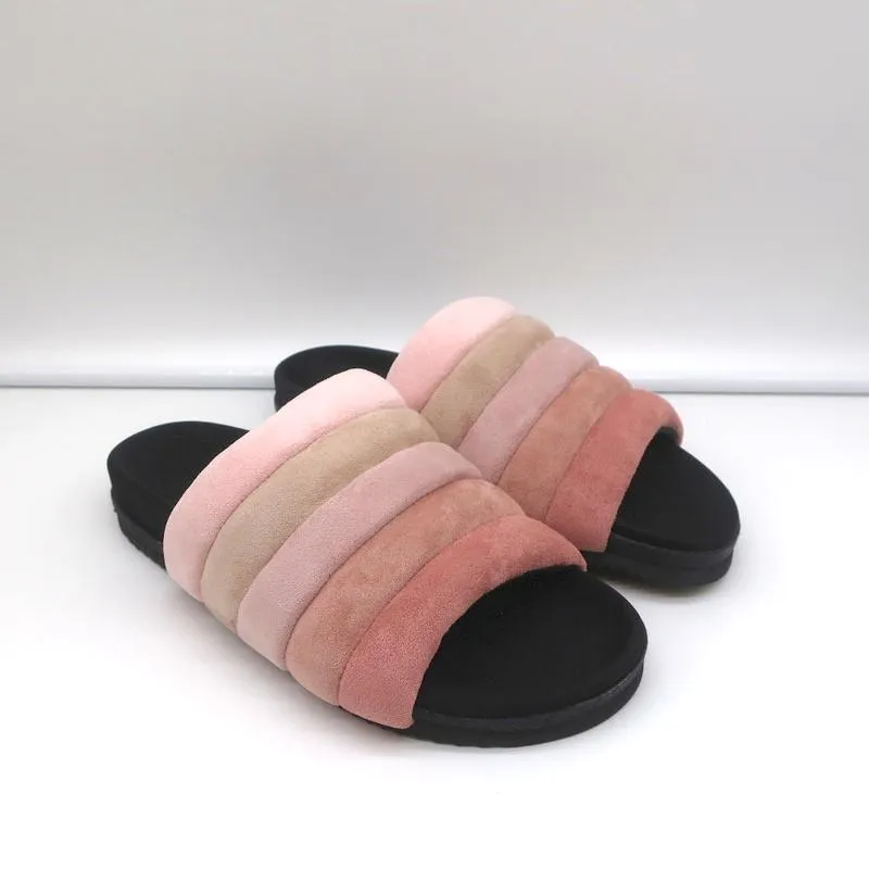 ROAM Pillar Slides Rose Pink Faux Suede Size 38 Flat Sandals NEW