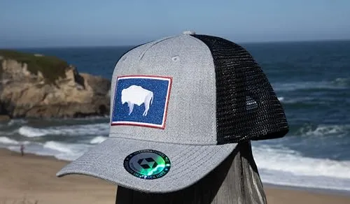 Wyoming Flag Trucker Baseball Snapback Hat (Grey Black) - International Tie